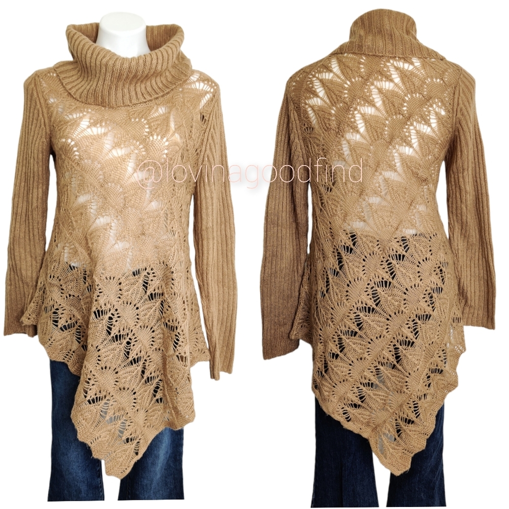 Cupio Cowl Neck Asymmetrical Hem Sweater EUC XL